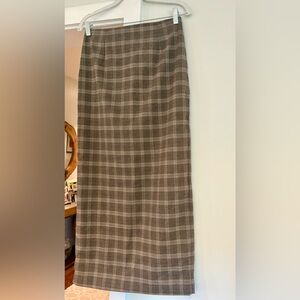 Mango Brown Plaid Pencil Skirt